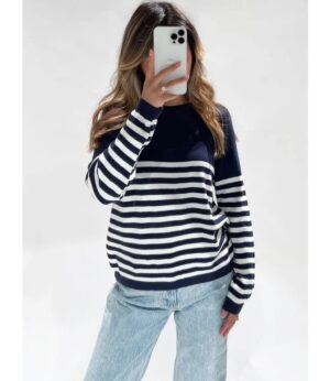 image0 Stockholm sweater  - Marine Blauw met witte strepen.